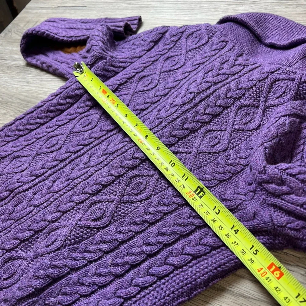 Ralph Lauren Cardigan Girls L 12/14 Purple Cable Knit Suede Elbow Patch Sweater